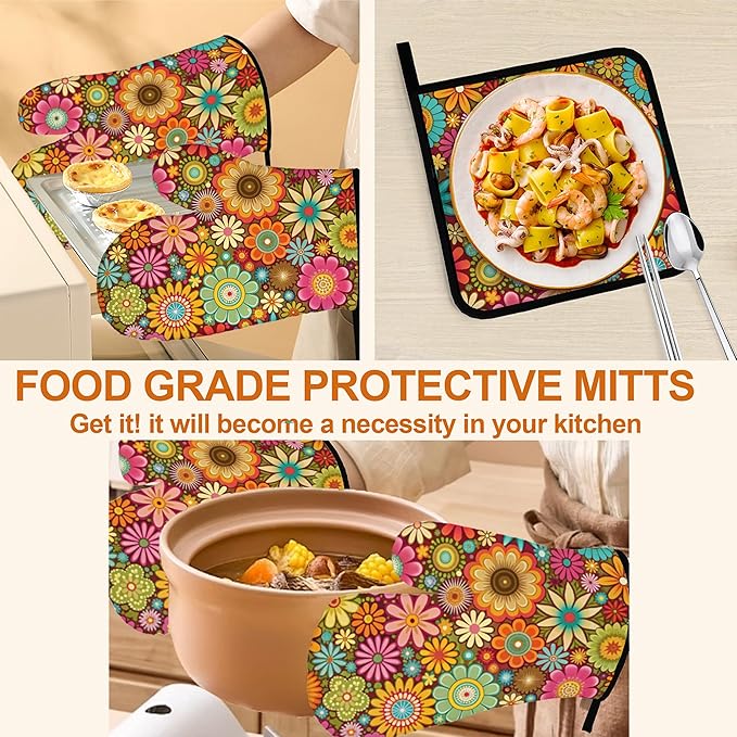 Mandala Flower Pattern Oven Gloves and Hot Pads Set - Image 5