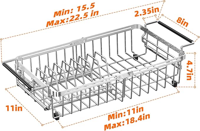 Expandable Dish Drying Rack in Sink, Stainless Steel Over The Sink Dish Drainer - Image 3