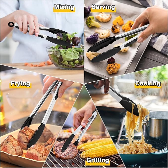 TeamFar Kitchen Tongs, Heat Resistant Silicone Tongs, Locking Design & - Image 7