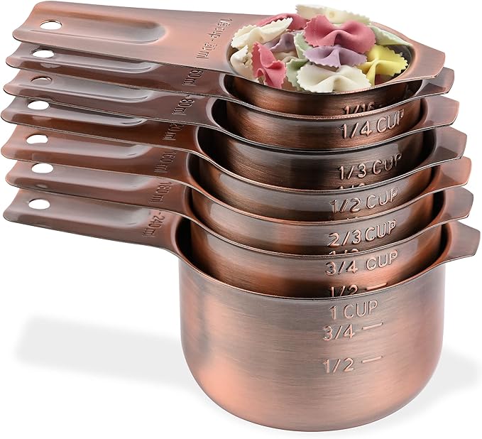 Copper Measuring Cups Set 7, Metric & US Stainless Steel Measuring Cups by Smithcraft