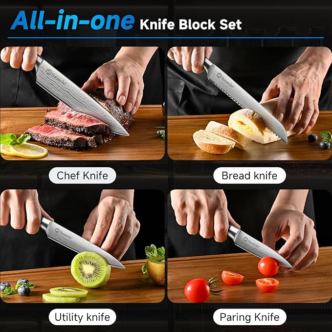Sunnecko Knife Set with Block and Sharpener - Image 6