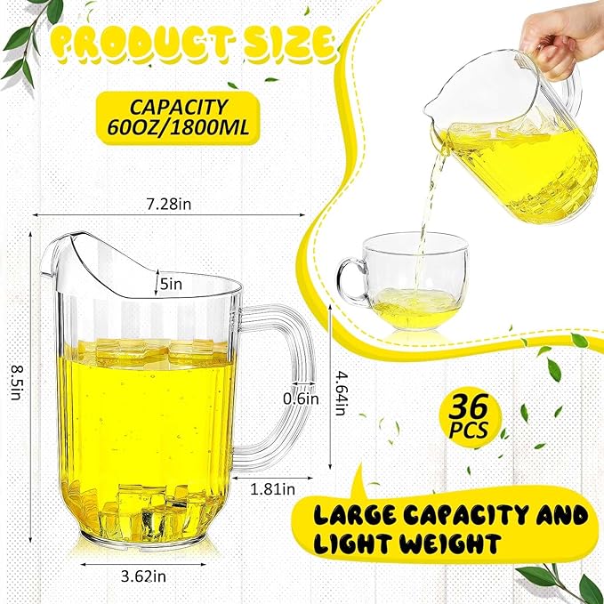 Tessco for you 36 Pcs Plastic Pitchers 60 Ounce Clear Restaurant Jug Large - Image 2