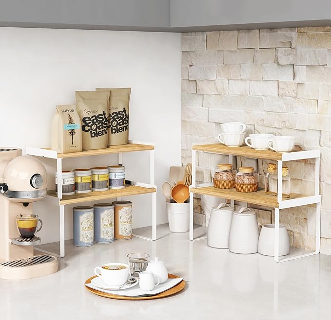Goozii Kitchen Cabinet Organizer Shelf Set of 4, Large Stackable Pantry - Image 3