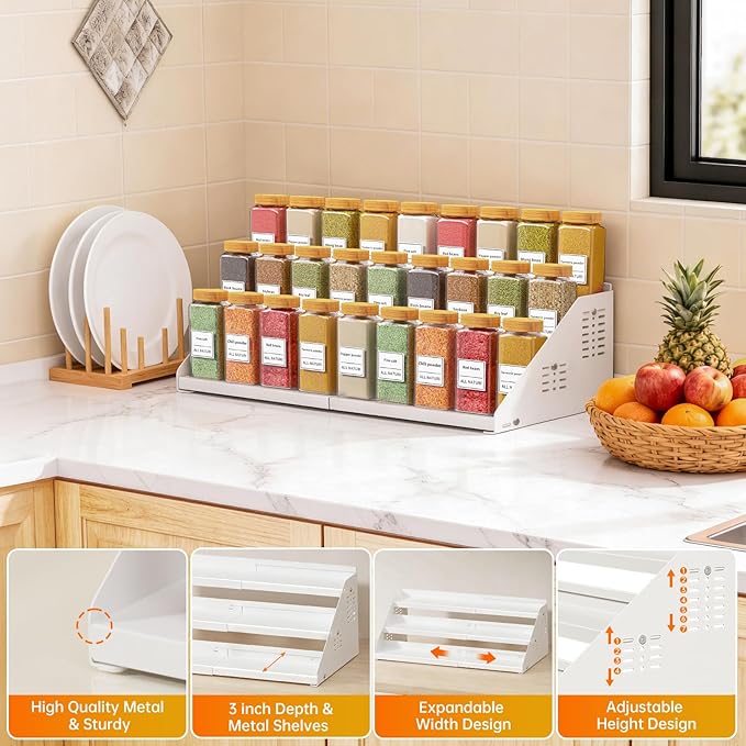 RCHYFEED Spice Rack Organizer for Cabinet, Expandable 3 Tiered Spice Rack - Image 4