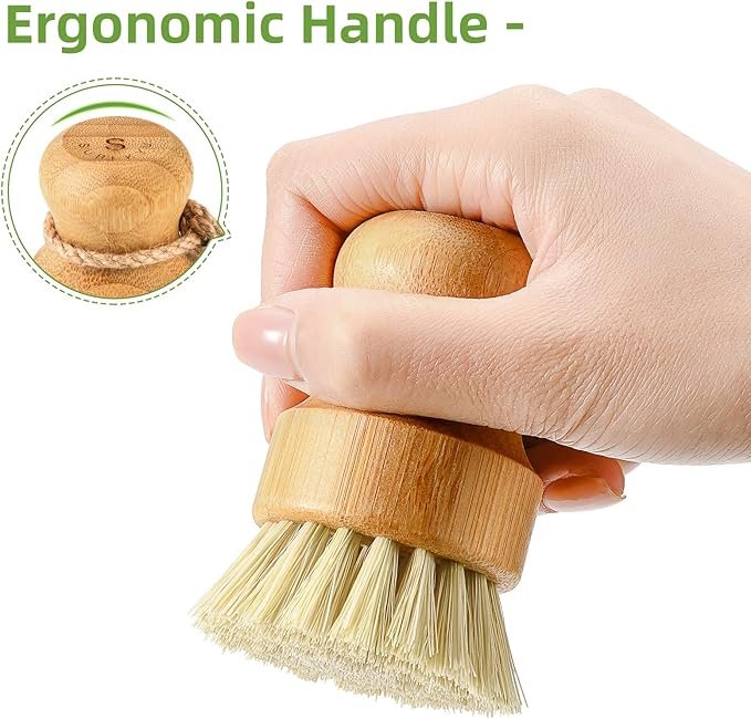 SUBEKYU Bamboo Dish Scrub Brushes, Kitchen Wooden Cleaning Scrubbers Set - Image 4