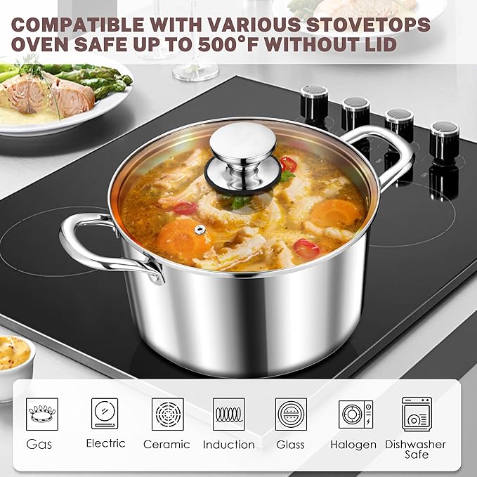 Herogo 6 Quart Stock Pot, 18/10 Stainless Steel Pasta Stockpot - Image 5