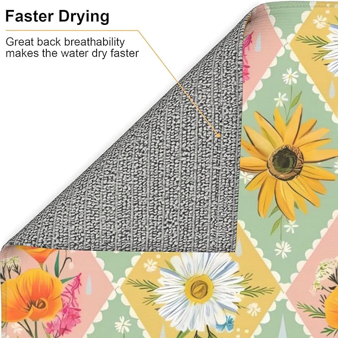 Daisy Flowers Dish Drying Mat 16x18 Inch, Microfiber Absorbent Fast Dry Mat - Image 5
