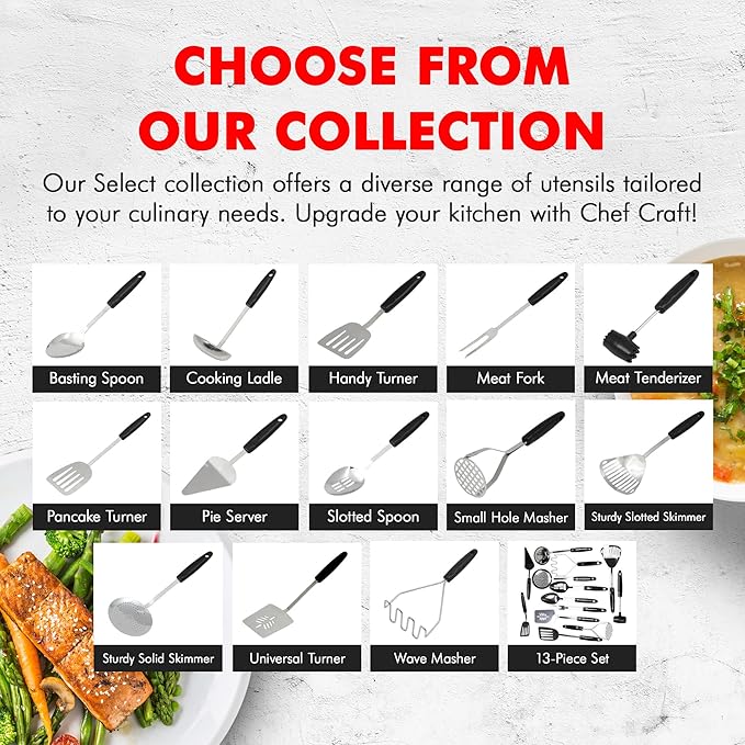 Chef Craft Select Slotted Sturdy Skimmer, 13 inch, Stainless Steel - Image 7