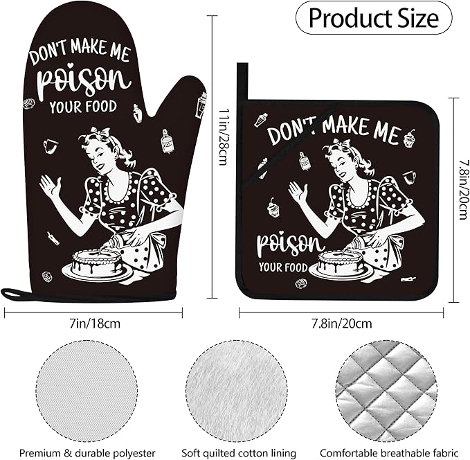 Funny Oven Mitts and Pot Holders Sets Black Kitchen Accessories Cute Kitchen - Image 4