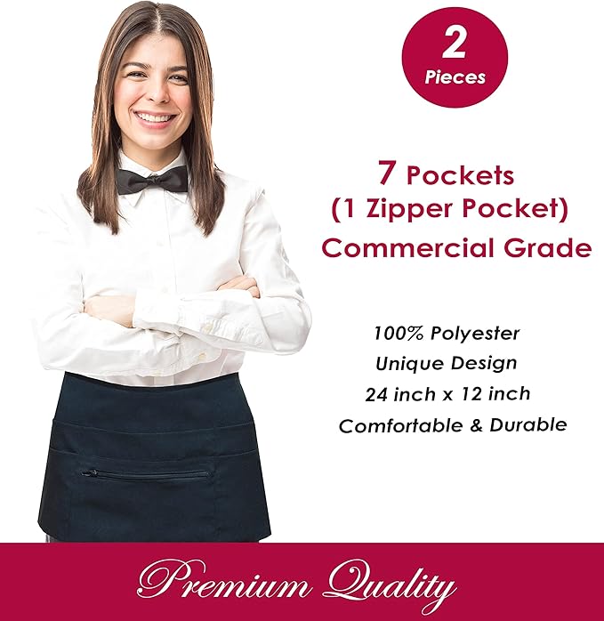 7 Pockets Server Aprons with Zipper Pocket - Image 6