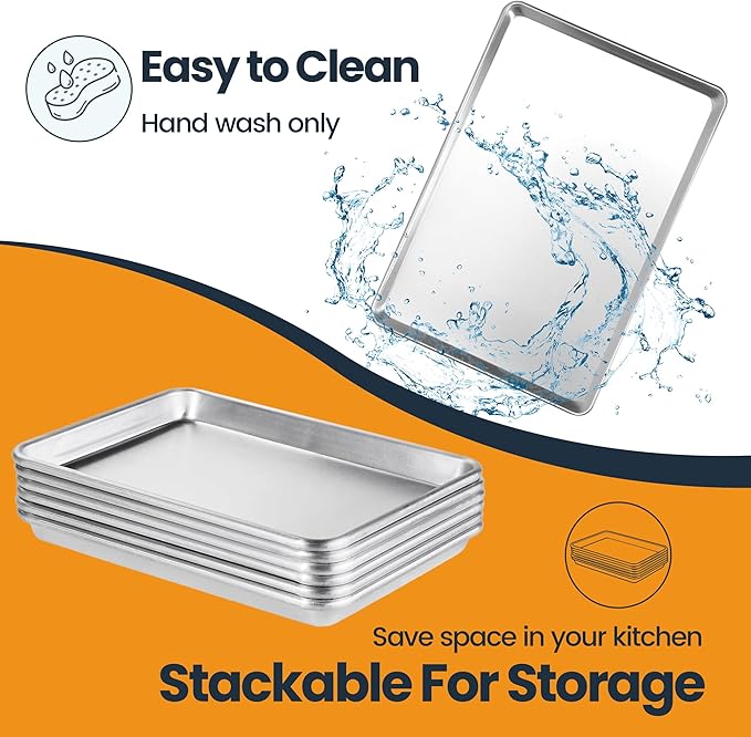 6 Pack Half Size Baking Sheet Pan, Aluminum Commercial Cookie Sheet Pan - Image 6