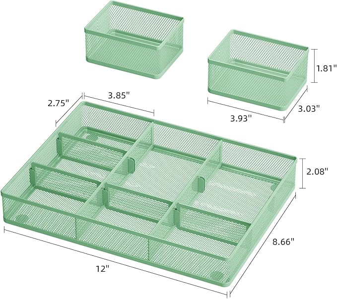 Marbrasse 3 Packs Desk Drawer Organizers, Metal Mesh Dividers - Image 3