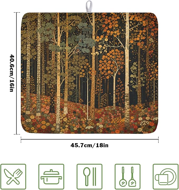 Fall Dish Drying Mat for Kitchen Counter Autumn Forest Vintage Botanical Nature - Image 2