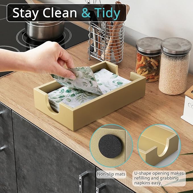 Gold Napkin Holder for Bathroom, Wooden Guest Towel Holder Tray for Bathroom - Image 3