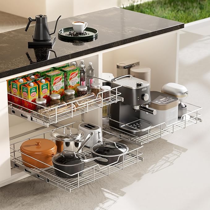 2 Tier Pull Out Cabinet Organizer 18" W X 22" D, Slide Out Drawers - Image 8