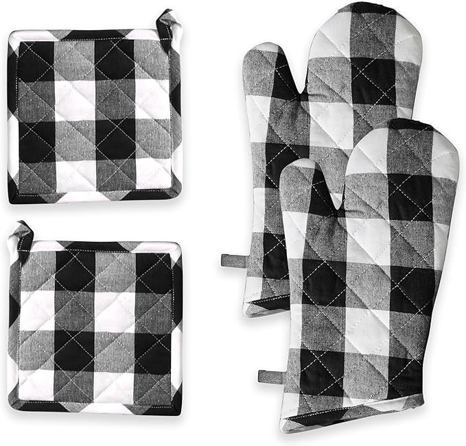 Oven Mitt & Pot Holder Buffalo Plaid Check 100% Cotton Heat Resistant Oven by SoftopiaCotton