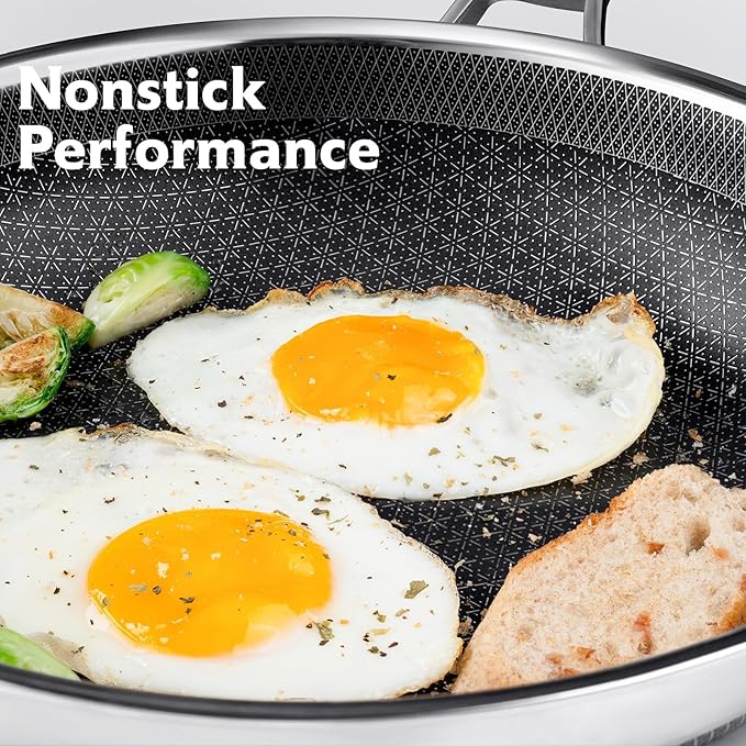 SNOWCLAD 12 Inch Hybrid Nonstick Frying Pan, Stainless Steel Skillet, - Image 2