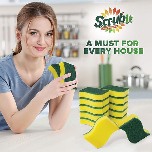 (12 Pack) Heavy Duty Scrub Sponges by SCRUBIT – Kitchen Dish, Sink and Bathroom Cleaning Scrubber Sponge - with Non-Smell Scouring Pad