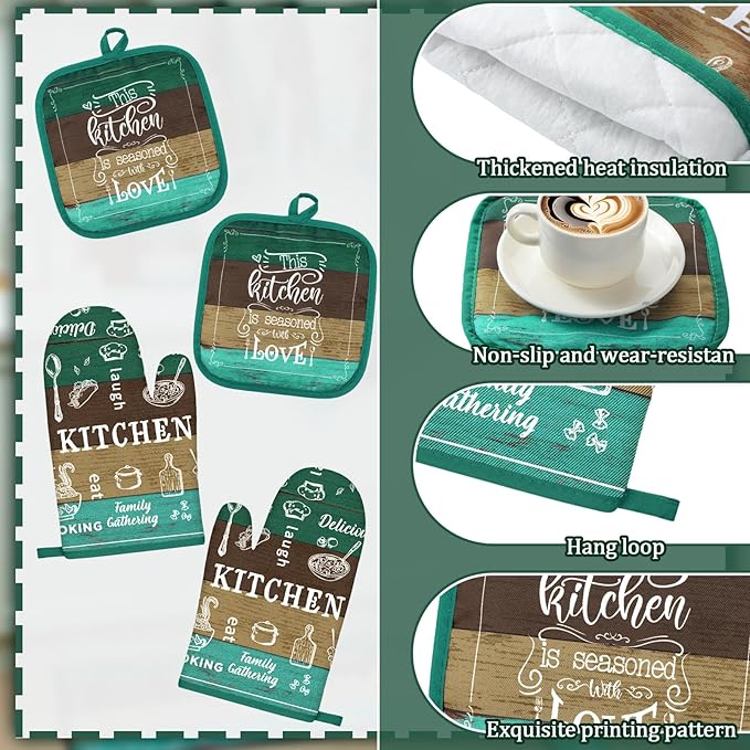12 Pcs Farmhouse Kitchen Decor Sets 4 Teal Green Kitchen Towels 4 Teal - Image 5