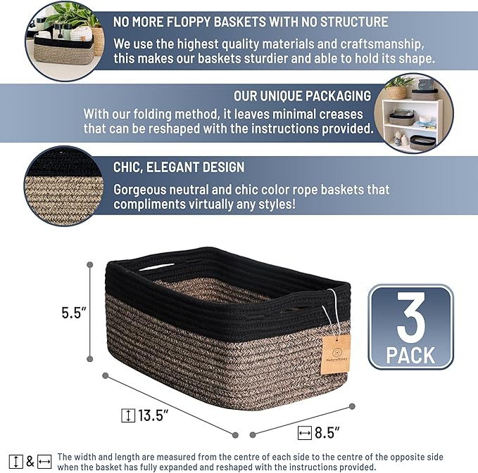 NaturalCozy 13.5”x8.5”x5.5” Rectangle Storage Baskets - Image 2