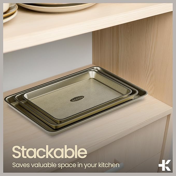 Diamond Bottom Cookie Sheet Set of 2, Nonstick Gold Carbon Steel Baking Pans - Image 6
