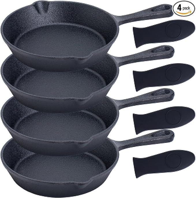 Bruntmor Cast Iron Frying Pan Set of 4-6x4 Inch Black Pre-Seasoned Skillets by Bruntmor