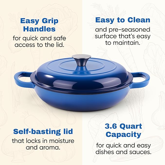 3 Quart Enameled Cast Iron Braiser, Non Stick Enameled Cast Iron Skillet - Image 7