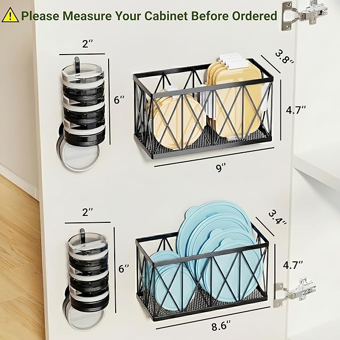 4 Pack Adhesive Cabinet Door Organizer, 2 Baskets + 2 Tumbler Lid Holders - Image 5