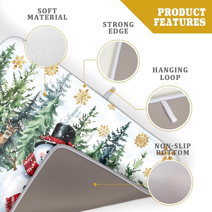 Christmas Kitchen Drying Mat 18 x 24 Inch Xmas Snowman Drying Pad Snowflake and - Image 4