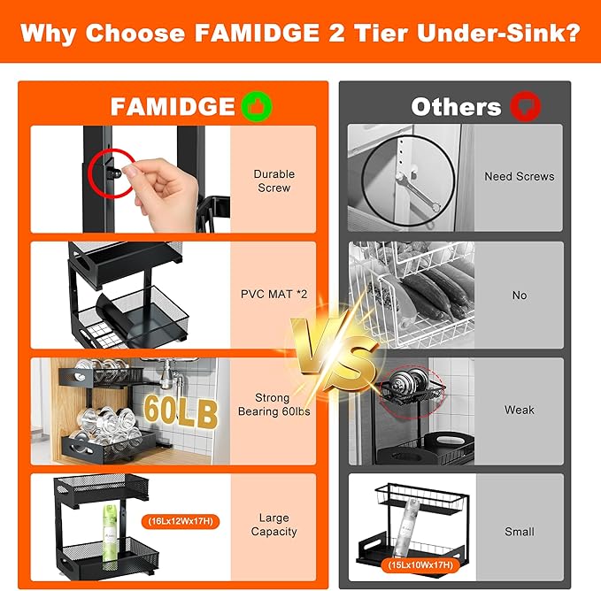 Under Sink Organizer, 2 Packs 2 Tier Under Sink Organizers and Storage - Image 4
