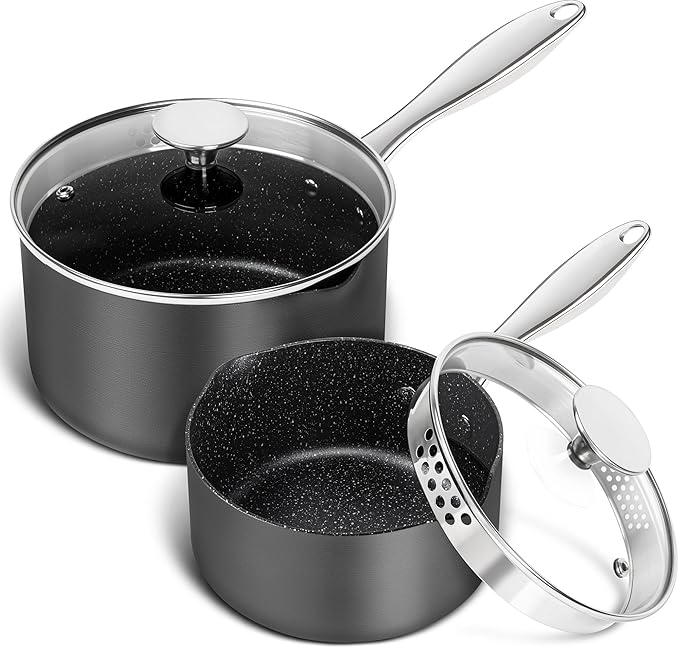 MICHELANGELO Hard Anodized Saucepan Set by Michelangelo