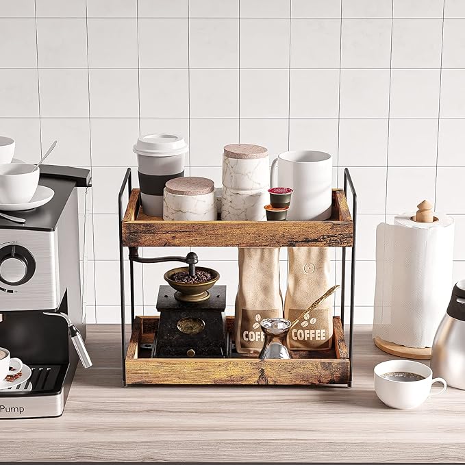 2-Tier Bathroom Counter Organizer, Wood Kitchen Countertop Spice Rack, Vanity - Image 5