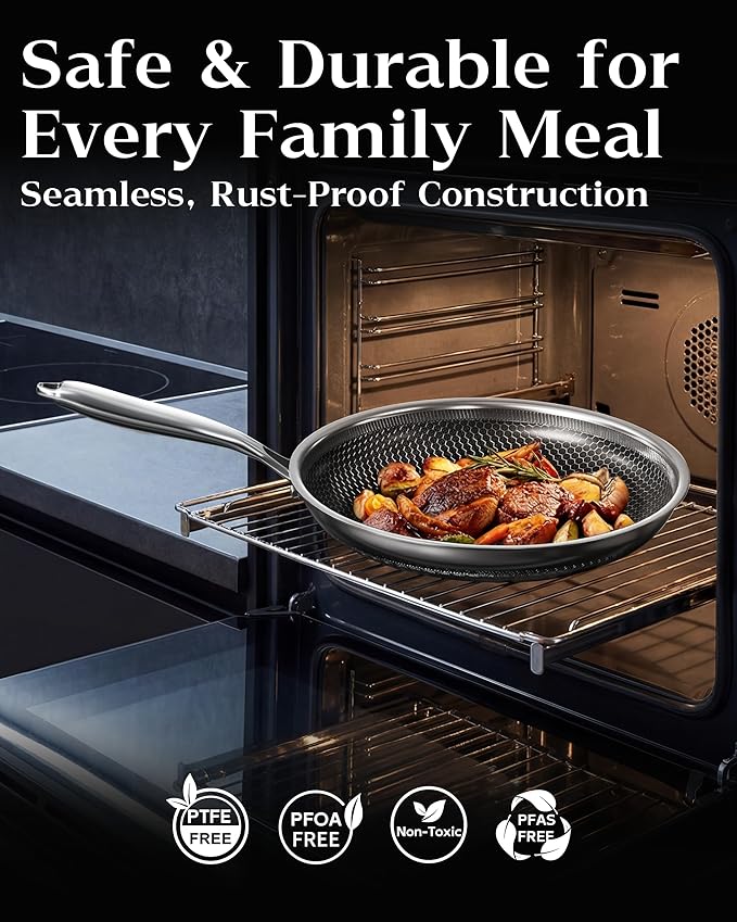 Honeycomb Stainless Steel Nonstick Frying Pan, Induction Cooktop Compatible - Image 3
