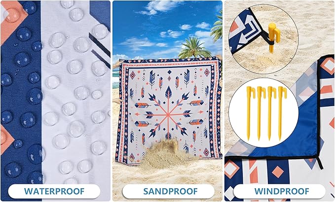 HIHOHO Beach Blanket Waterproof Sandproof Extra Large Beach Mat 79" X - Image 3