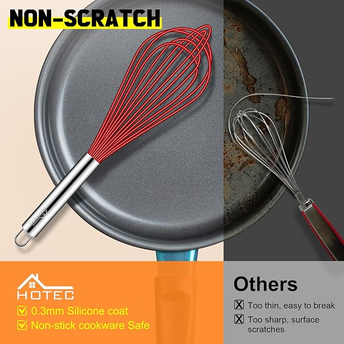 HOTEC 4 Pieces Silicone Whisks Set, Wire Balloon Whisks Egg Beater, Non-slip - Image 6