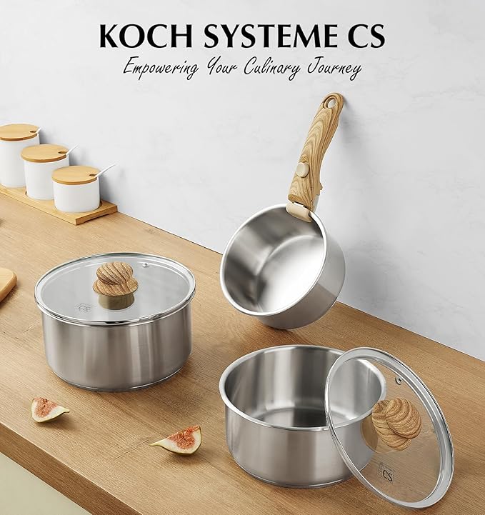 KOCH SYSTEME CS Stainless Steel Saucepan Set 1.5QT & 2QT & 3QT, Stainless Steel - Image 8
