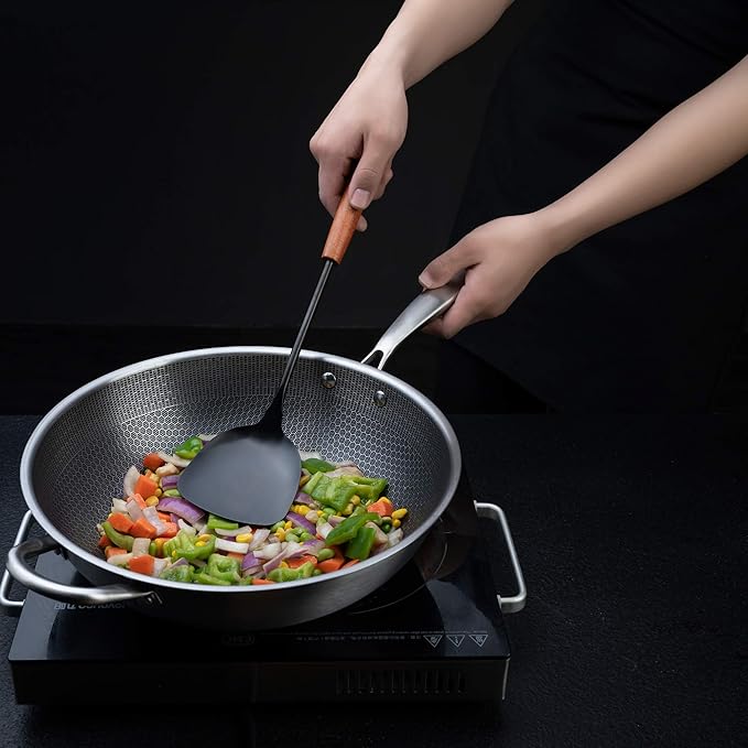 FJNATINH Spatula & Ladle Wok Tool Set, 14.2-15 inches Wok Utensils, Stainless - Image 2