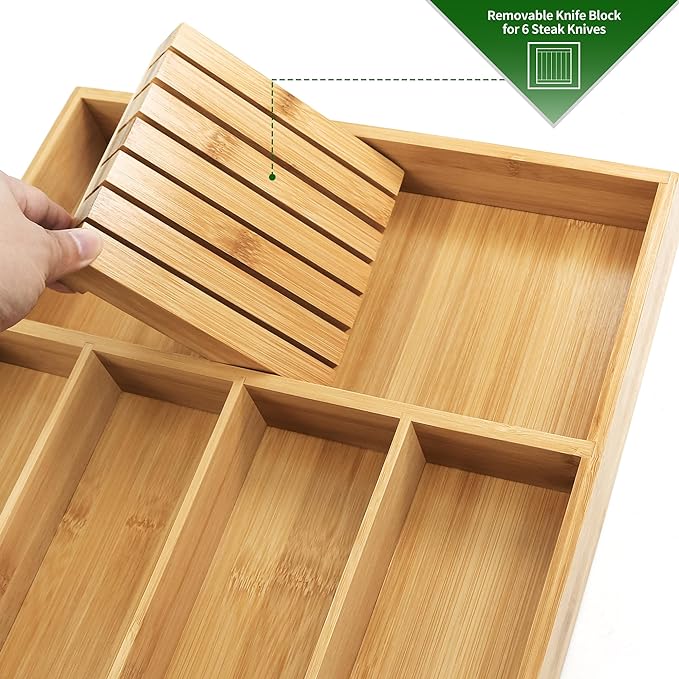 VaeFae Bamboo Silverware Organizer, Utensil Holder - Image 4