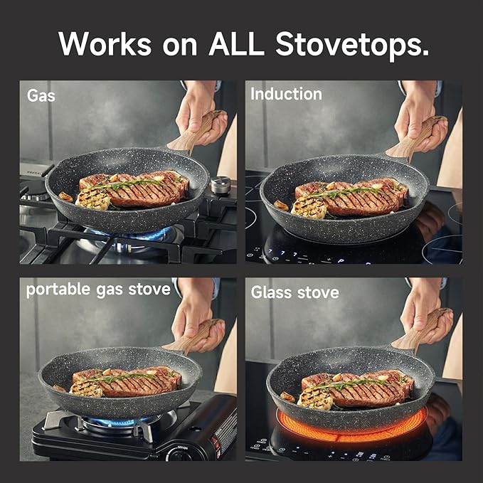 JEETEE 12.5 Inch Nonstick Frying Pan, Stone Coating Cookware, Nonstick Omelette - Image 8