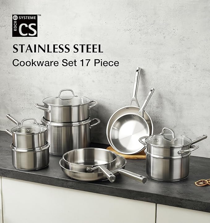 KOCH SYSTEME CS Stainless Steel Cookware Set 17 Piece, Professional 18/10 - Image 9