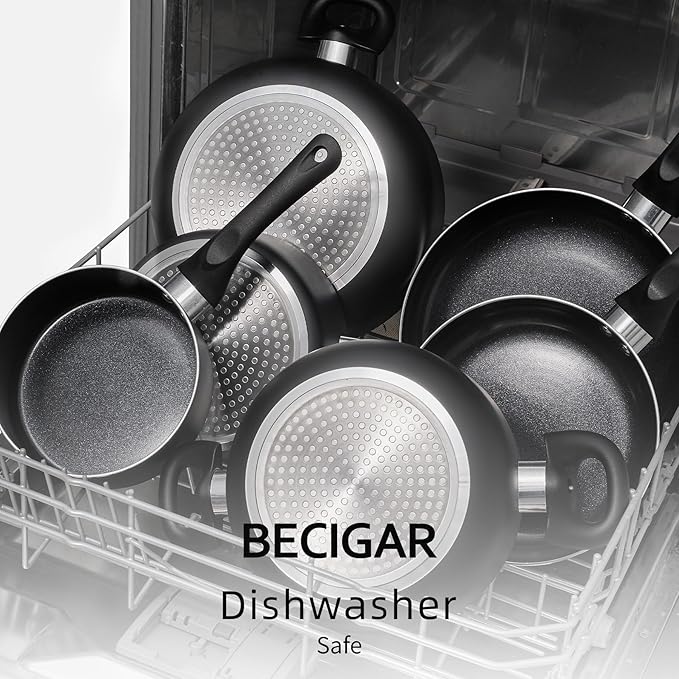 BECIGAR Black Ceramic Pots and Pans Set, Nonstick Pan Pots and Pans Set Non - Image 6