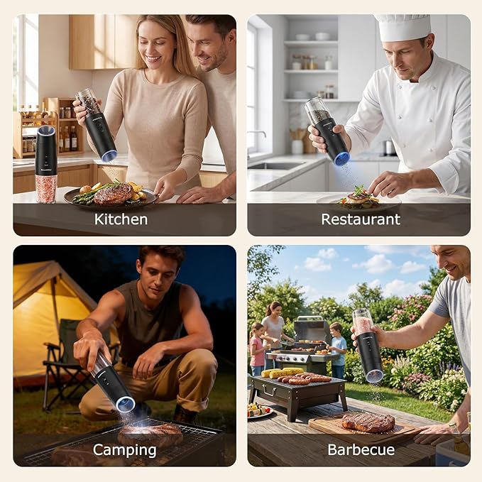 Bonsenkitchen Gravity Electric Salt and Pepper Grinder Set, Type-C Rechargeable - Image 8