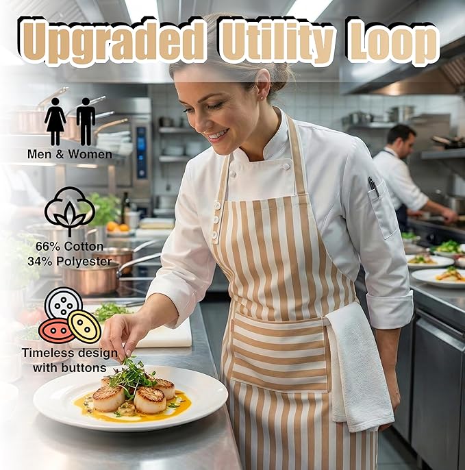 TOSHEX Kitchen Apron Waterdrop Resistant Cotton Apron - Image 2
