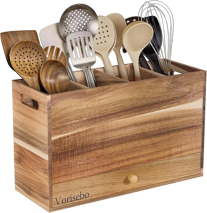 Acacia Wood Kitchen Utensil Holder - Image 7