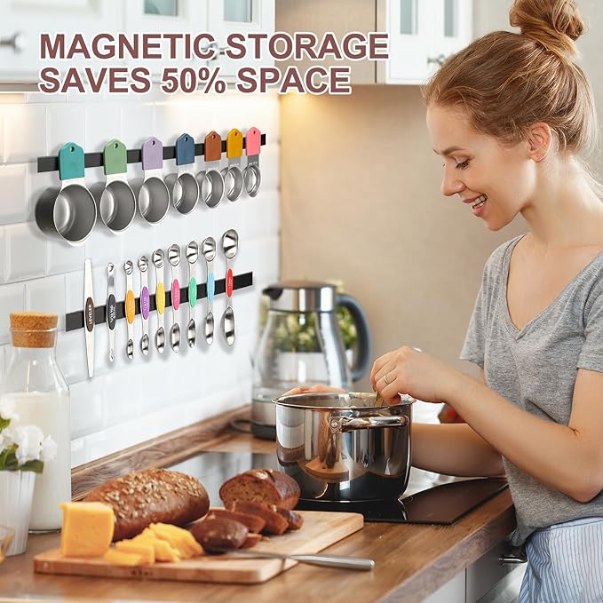 16-Piece Stainless Steel Measuring Cups and Spoons Set, Strong Magnetic Nesting - Image 3