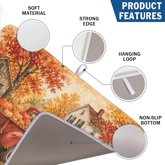 Fall Pumpkin Dish Drying Mat for Kitchen Counter Thanksgiving Autumn Harvest - Image 3