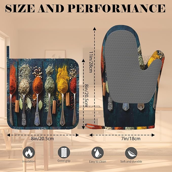 Various Herbs and Spices Oven Mitts and Pot Holders Sets Non-Slip Silicone - Image 3
