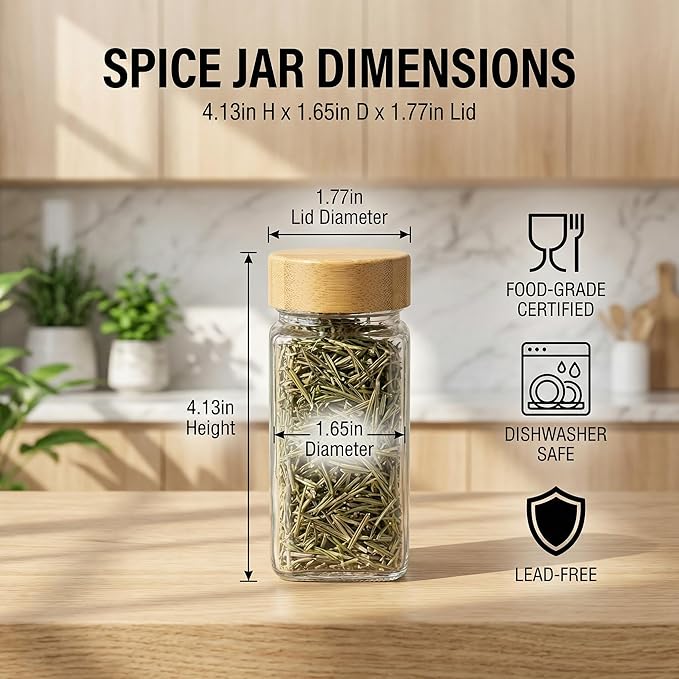 24-Pack Glass Spice Jars with Bamboo Lids, 4 Oz Clear Square Spice Containers - Image 2