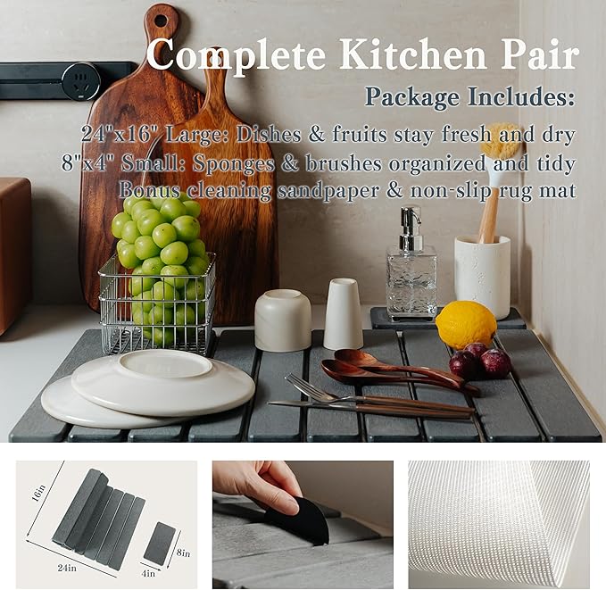 2pcs Stone Dish Drying Mat for Kitchen Counter, Quick-Dry Diatomaceous Earth - Image 2