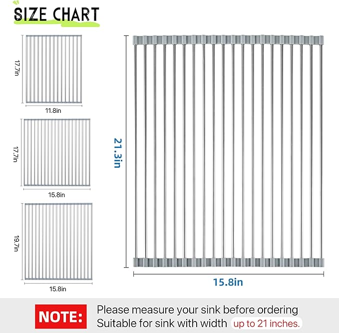 Roll Up Dish Drying Rack, 21.3" x 15.8" Over The Sink Dish Drying Rack - Image 2